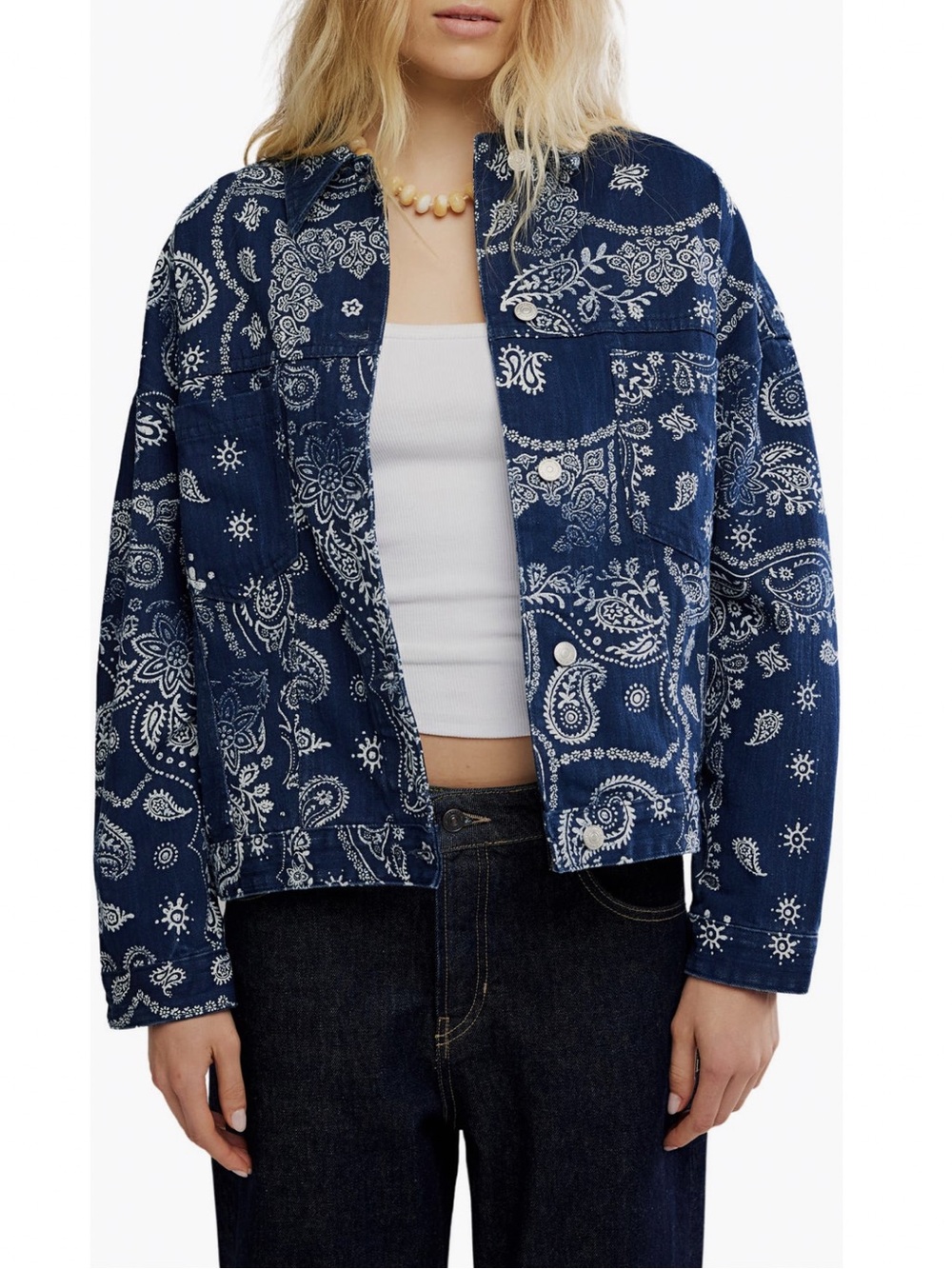 NWT Free People x We The Free Opal Swing Bandana Paisley Denim Jacket